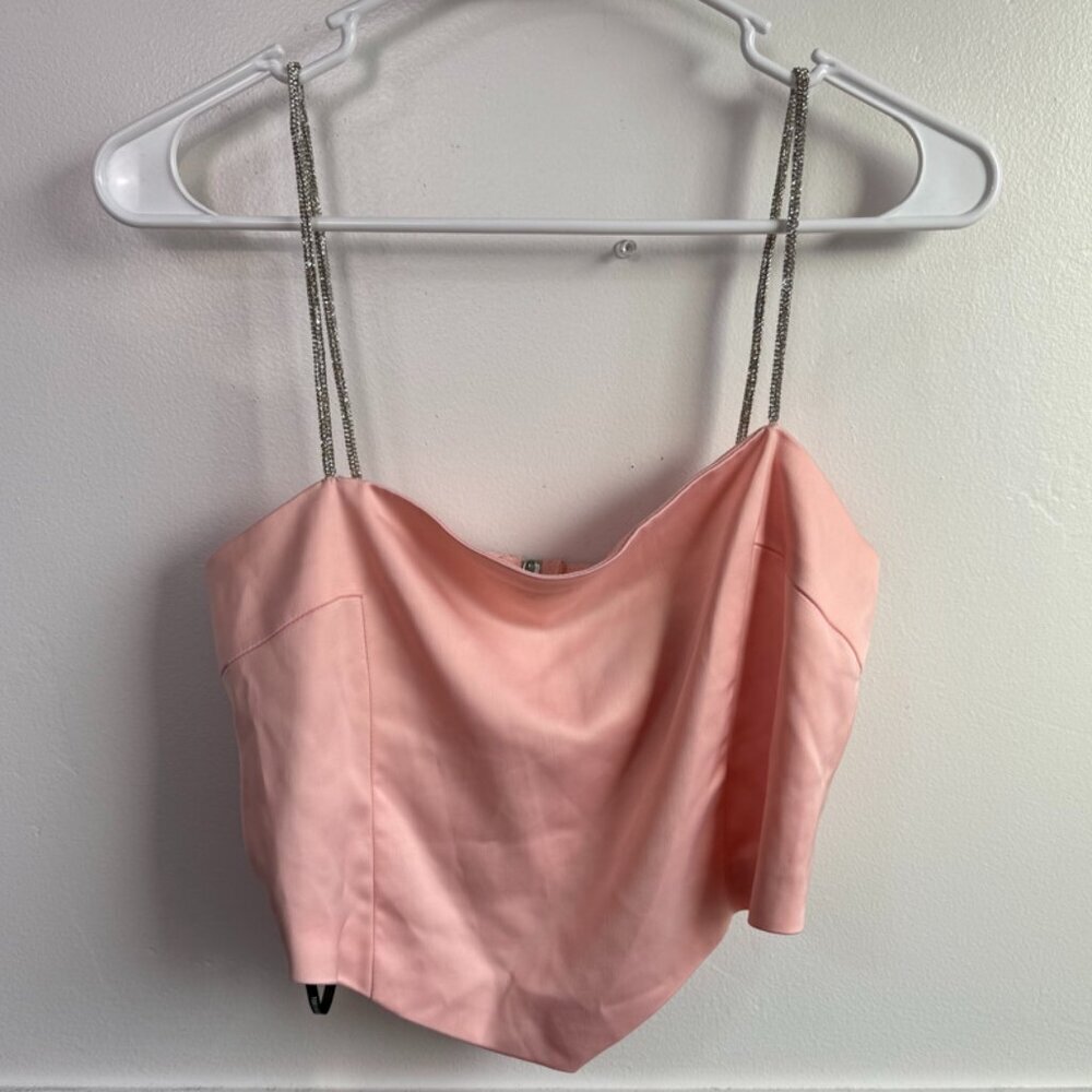 FOREVER 21 Light Pink & Sparkle Straps Satin Crop Top